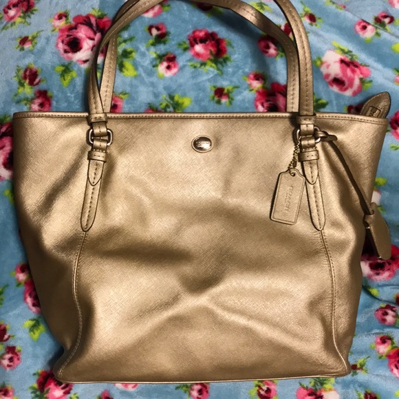 gold coach tote